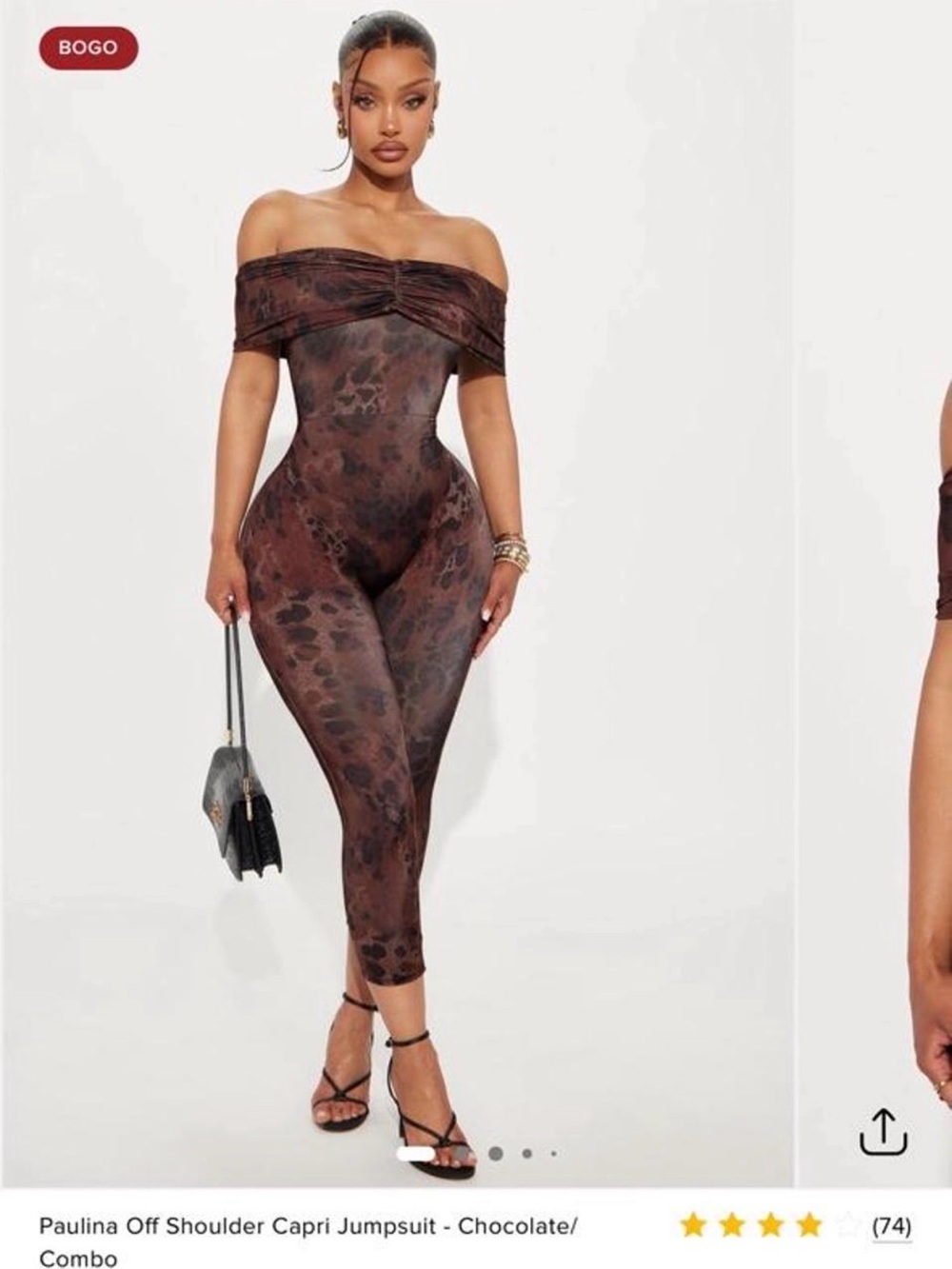 Fashion Nova Paulina Off-Shoulder Capri Jumpsuit - Chocolate Combo